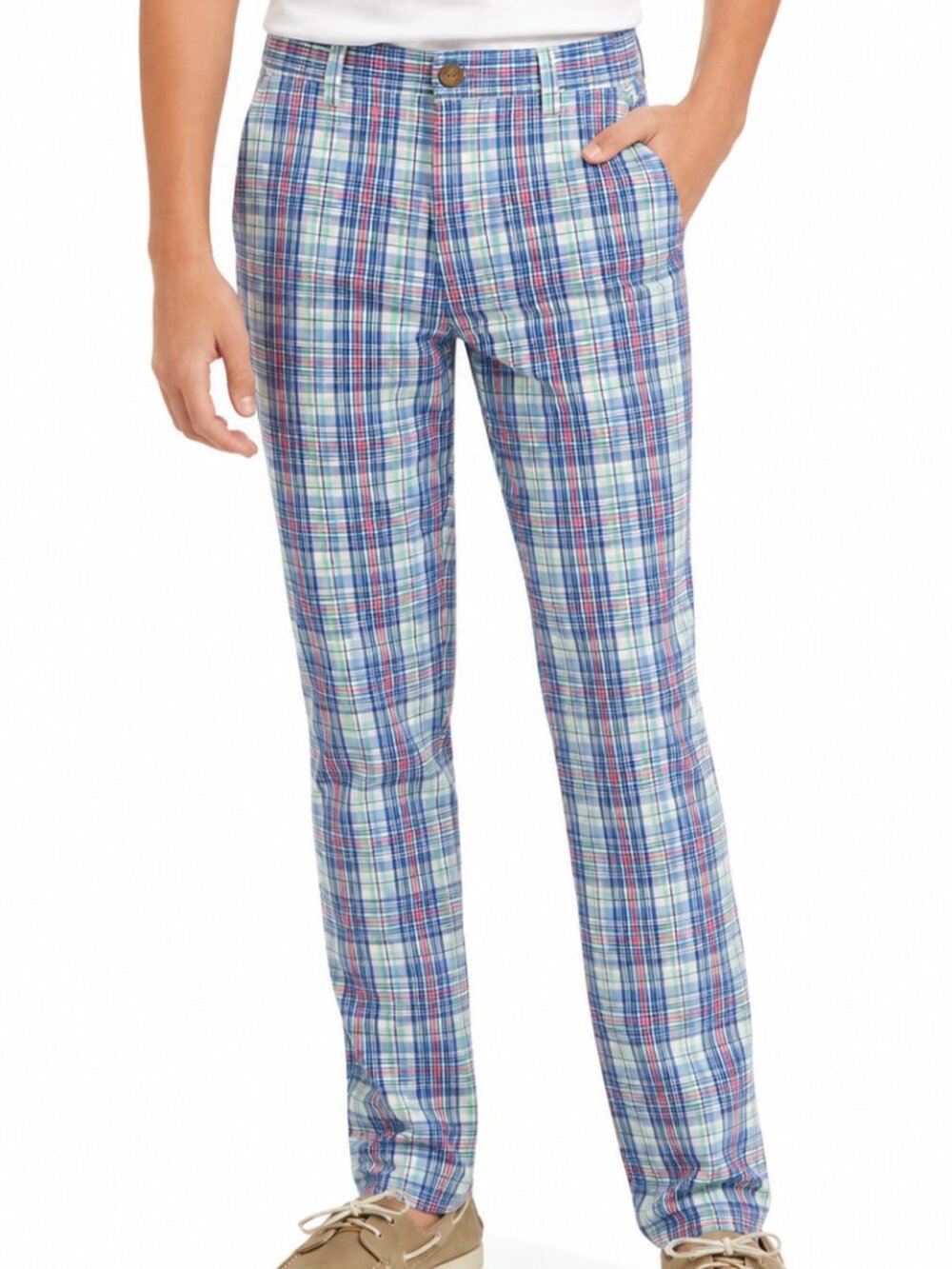 Vineyard Vines Boys 16 Plaid Cotton Chino Pants Blue Pink Preppy